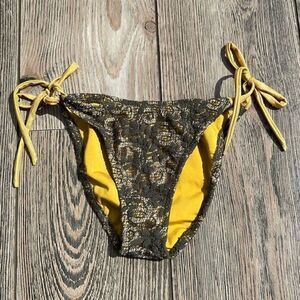 Gloria Del Rio Bikini Bottom swimsuit Tie Sides Lace black gray yellow M
